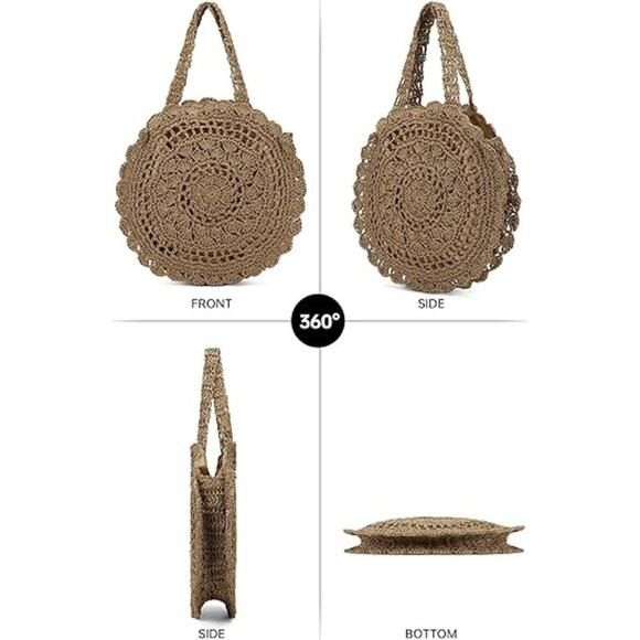 BOGO. Boho Handmade Woven Straw Bag Dark Brown Beach Tote, BOGO Buy 1 Get 1 Free - Picture 3 of 7